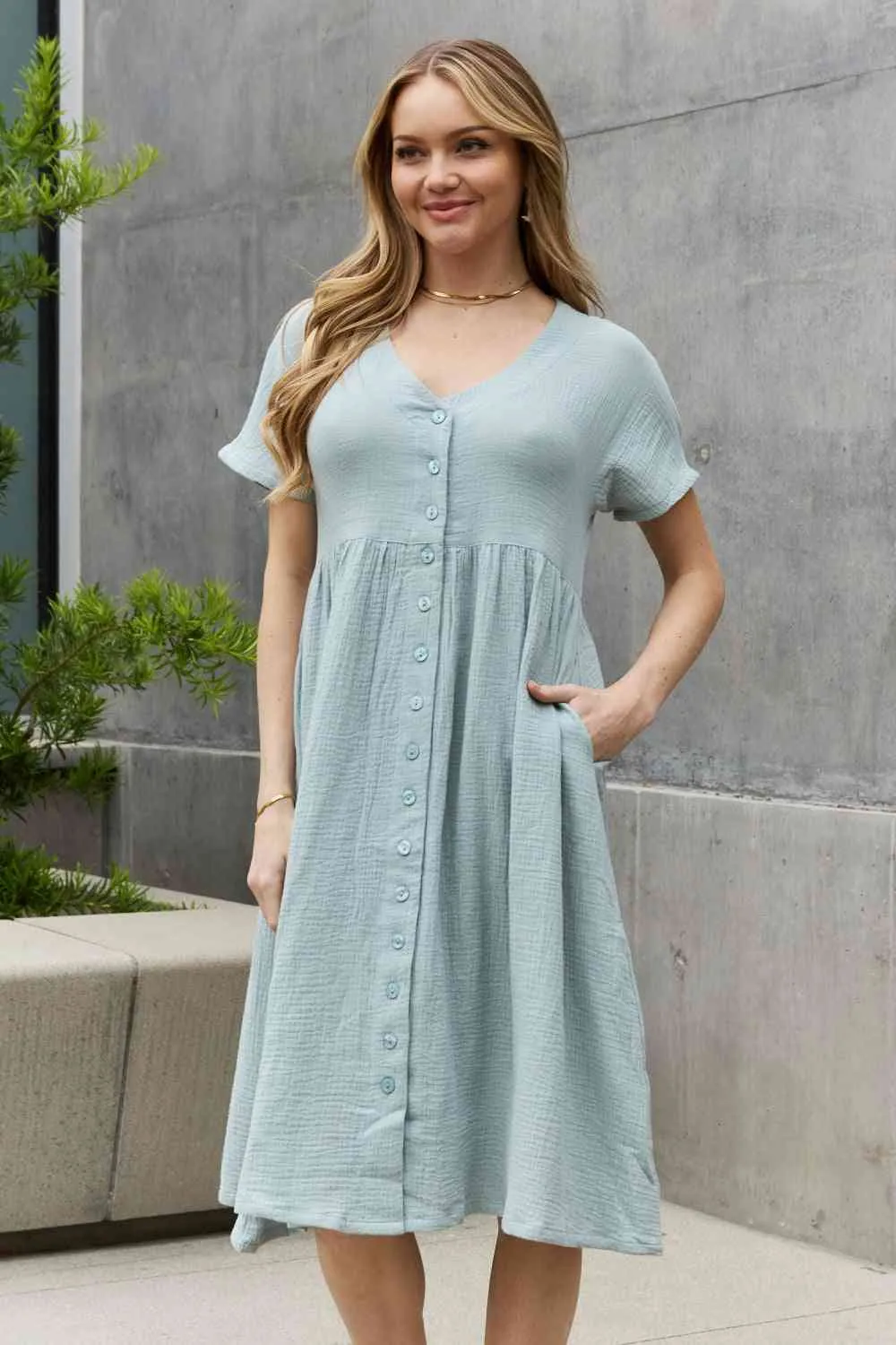 Women's Sweet Lovely By Jen Full Size Button Down Midi Dress