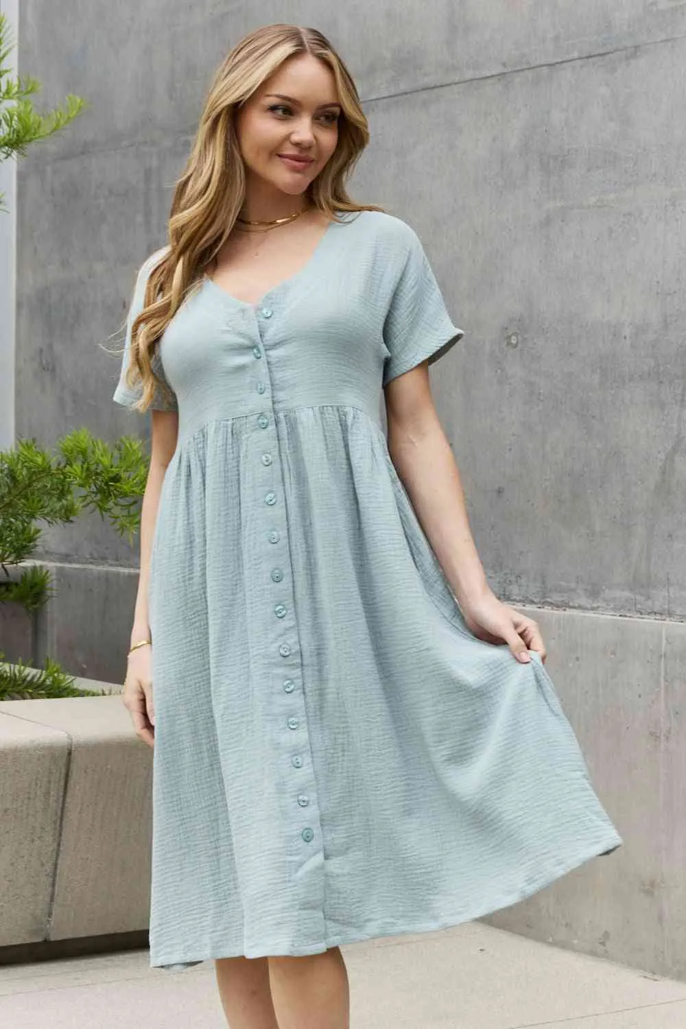 Women's Sweet Lovely By Jen Full Size Button Down Midi Dress