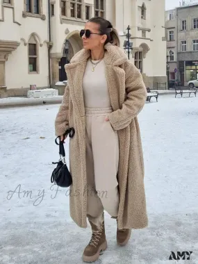 Wool Blend Autumn Winter Lapel Chic Long Sleeve Double Breasted Big Street Coat