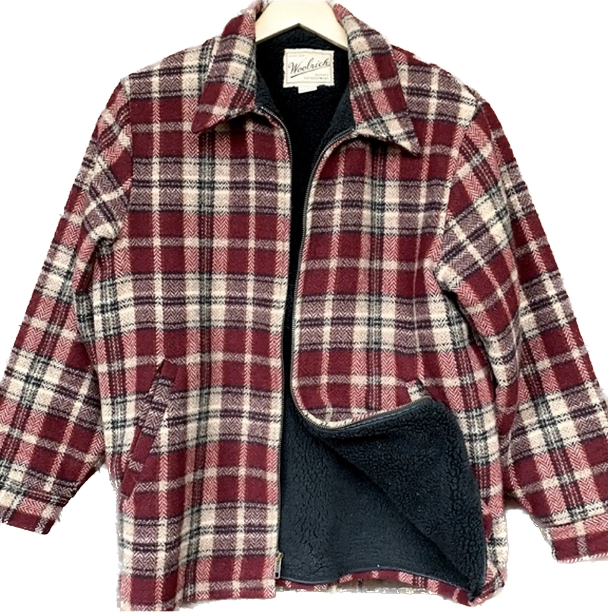 WOOLRICH Vintage Wool Plaid Fleece Lined Zippered Winter Coat Shirt Jacket Shacket