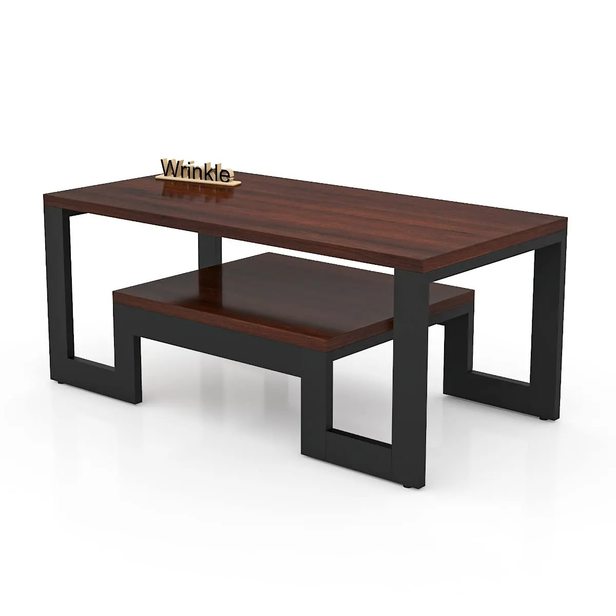 Wrinkle Solid Wooden and Iron Frame Brown Centre Coffee Table with Storage, Coffee Table for Living Room, Home and Office