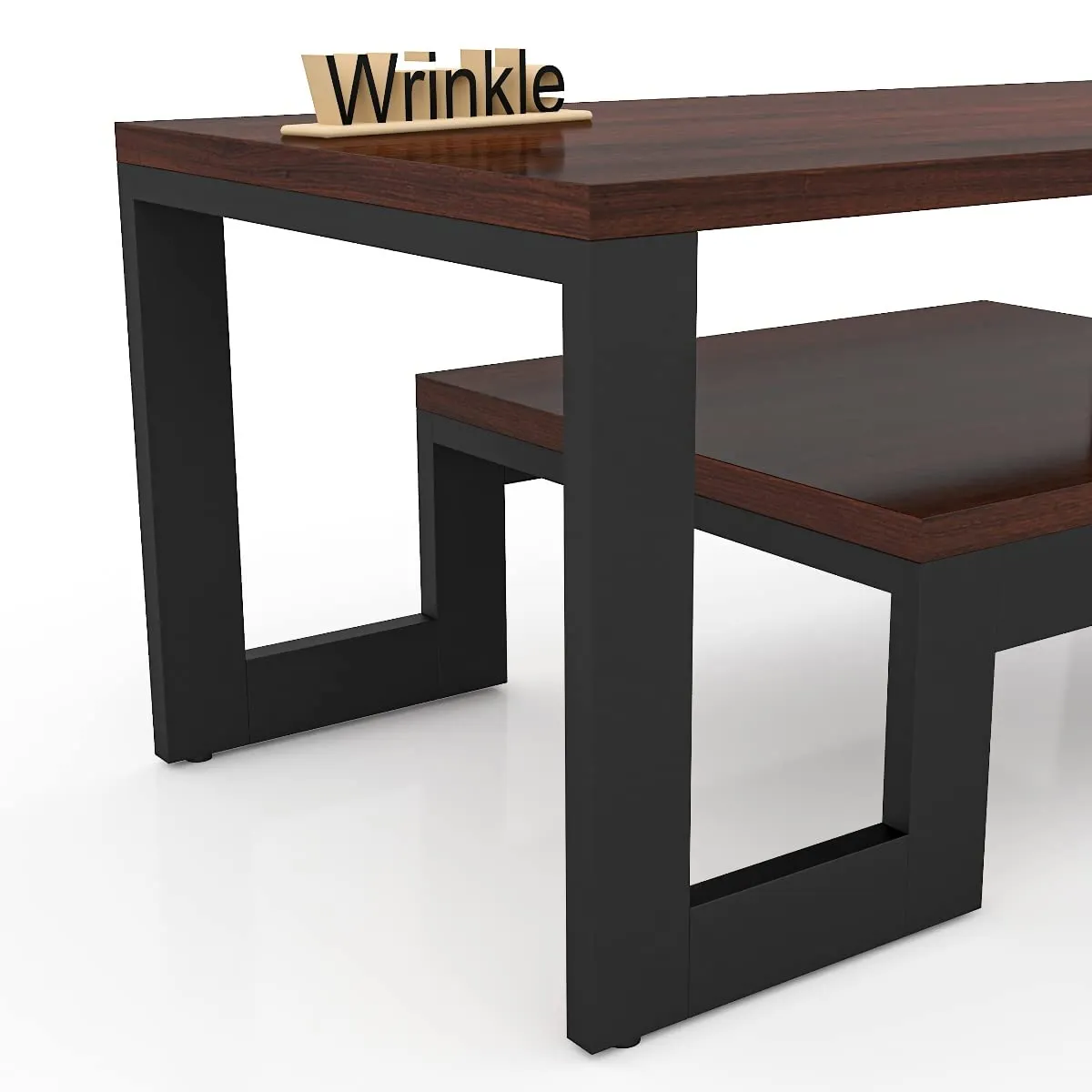 Wrinkle Solid Wooden and Iron Frame Brown Centre Coffee Table with Storage, Coffee Table for Living Room, Home and Office