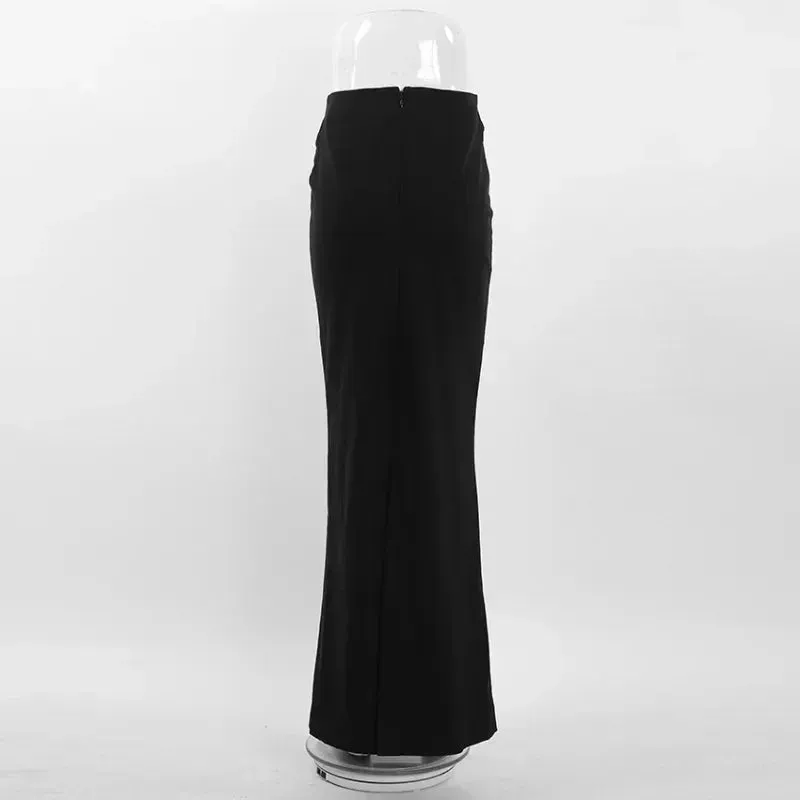 YESMYTOOL  -   Long Black Skirt Women Vintage High Waist Bodycon Chic and Elegant Slit Maxi Tight Skirt Autumn Winter Office Lady