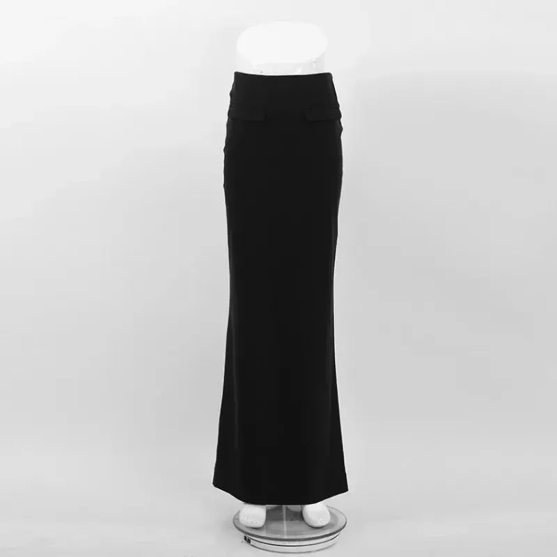 YESMYTOOL  -   Long Black Skirt Women Vintage High Waist Bodycon Chic and Elegant Slit Maxi Tight Skirt Autumn Winter Office Lady