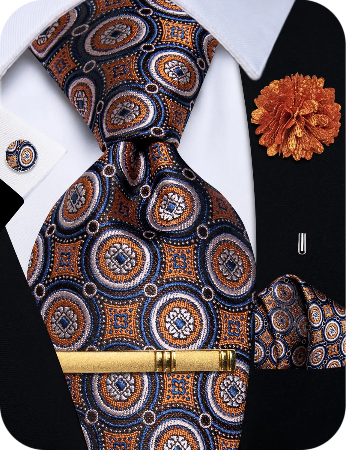 YourTies $19.5 Orange Tie Jacquard Men's Novelty Formal Regular Necktie Set