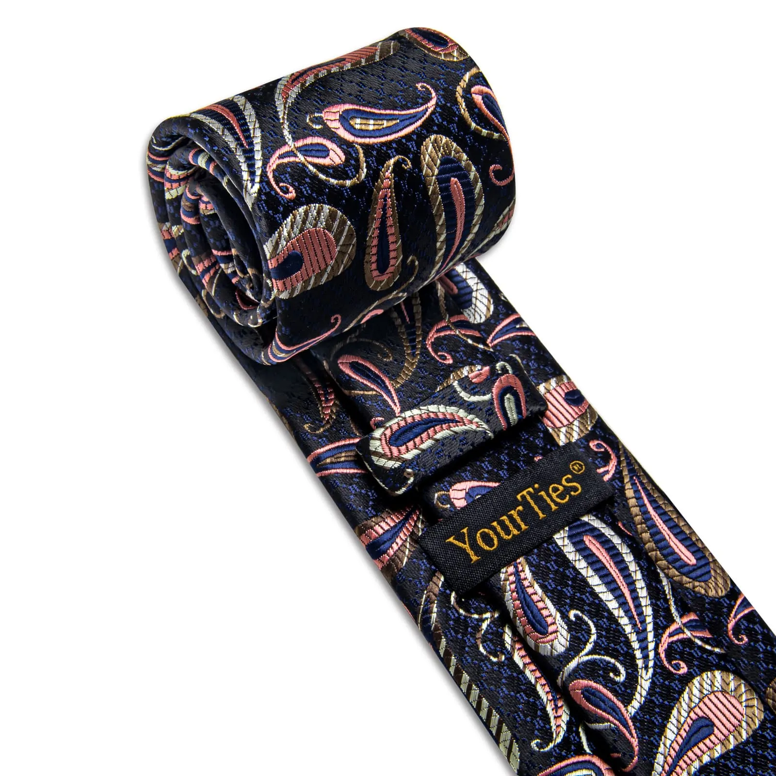 YourTies Blue Ties Beige Pink Jacquard Paisley Wedding Tie Set for Men