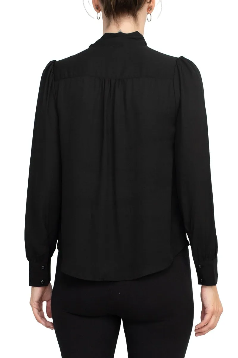 Zac & Rachel Tie Neck Long Sleeve Solid Crepe Chiffon Top